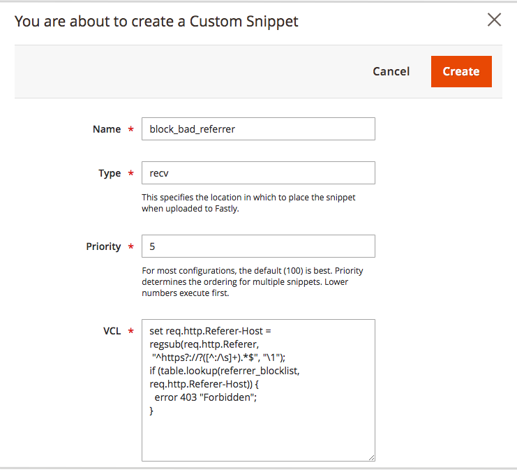 Create custom referrer block VCL snippet