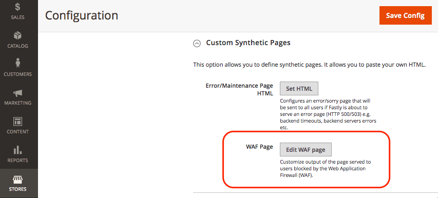 Edit WAF error page option