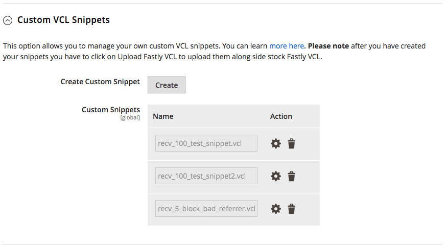 Manage custom VCL snippets