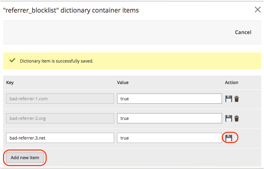 Add bad referrer dictionary items