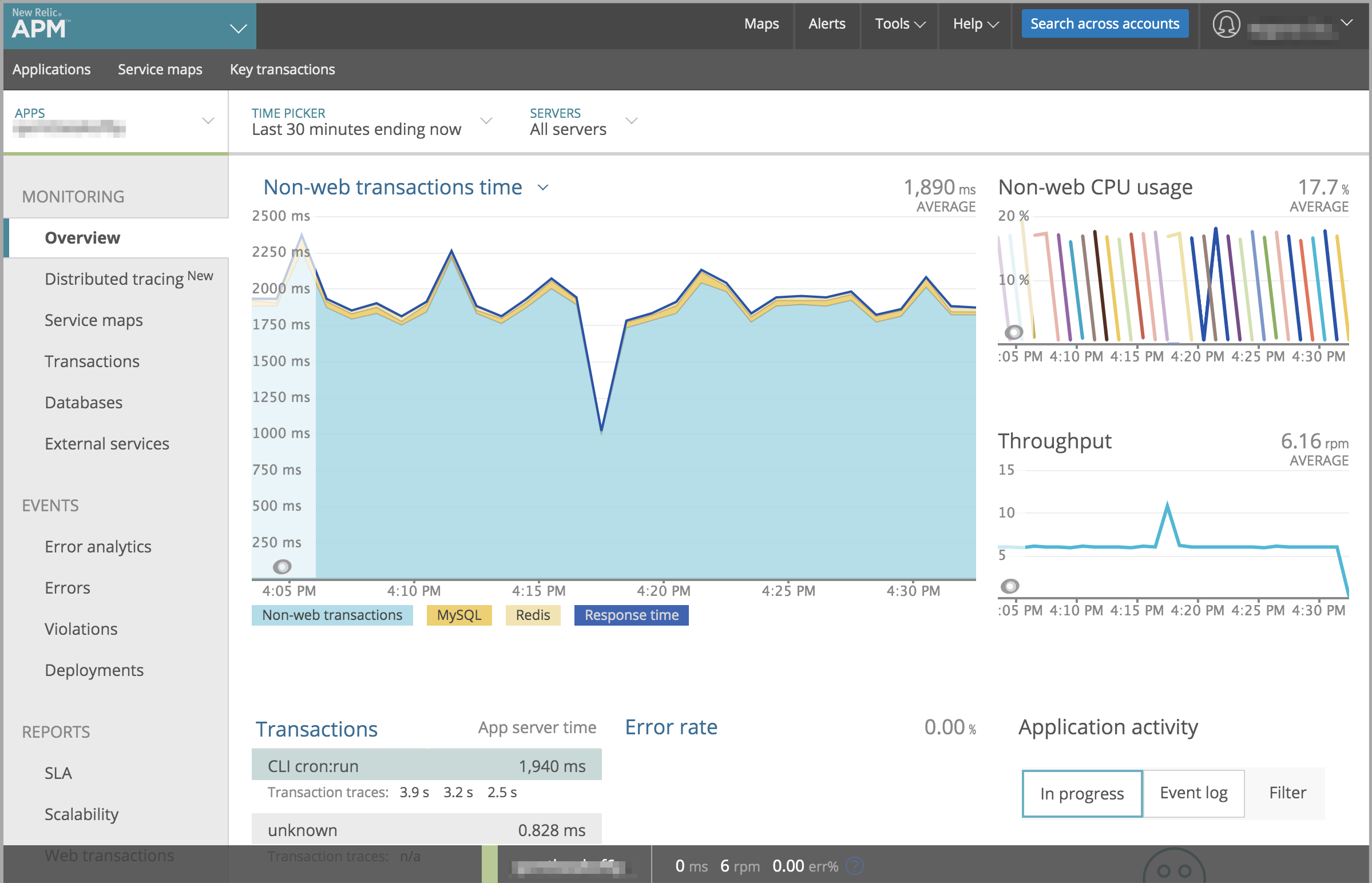 Cloud project New Relic overview page
