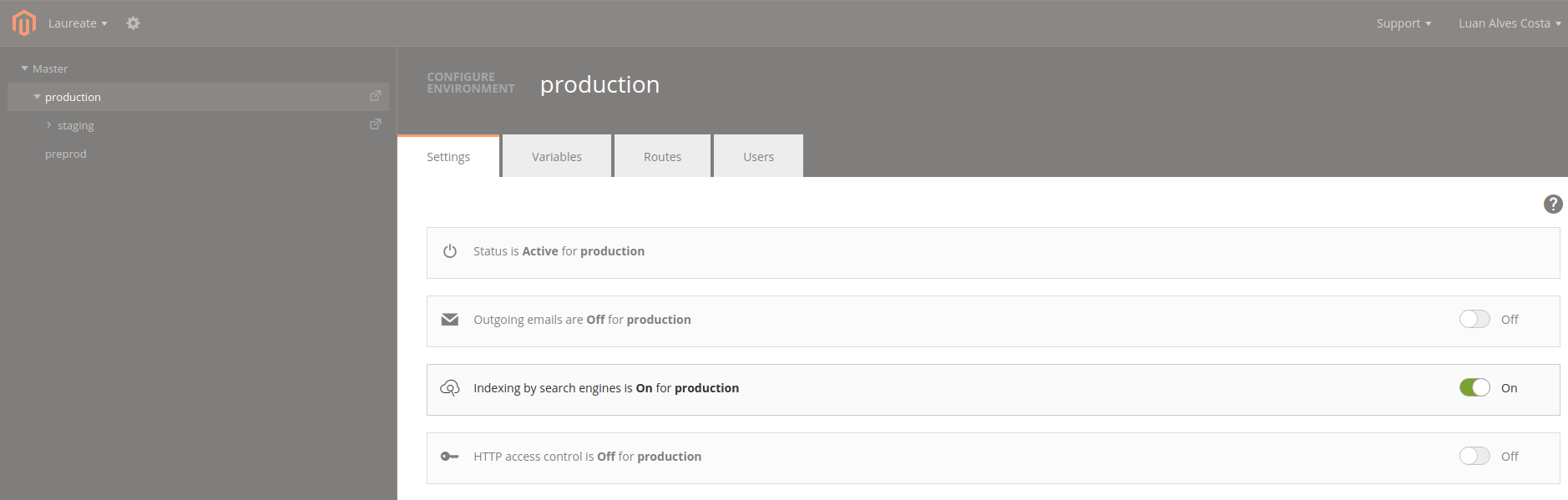 Use the Project Web Interface to manage environments