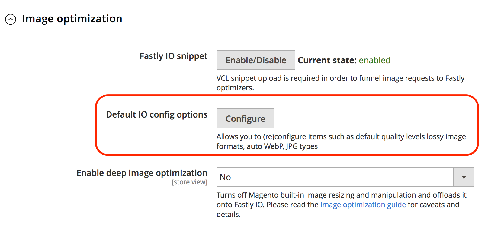 View the Fastly IO configuration settings