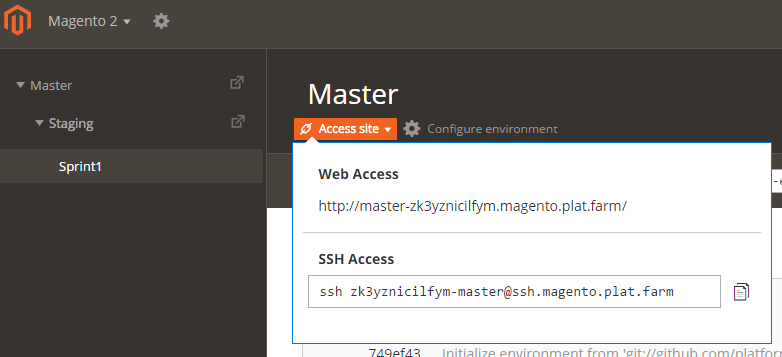Find the SSH URL using the Web Interface
