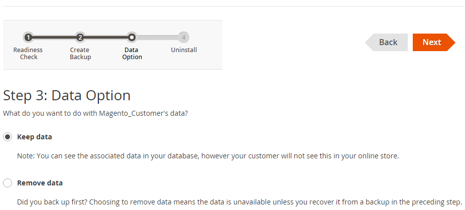 You can optionally remove database data
