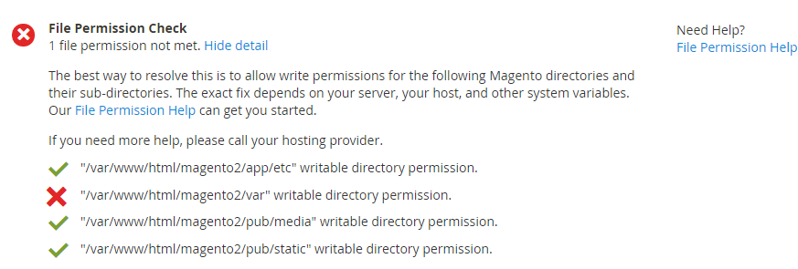Magento checks file permissions before you install