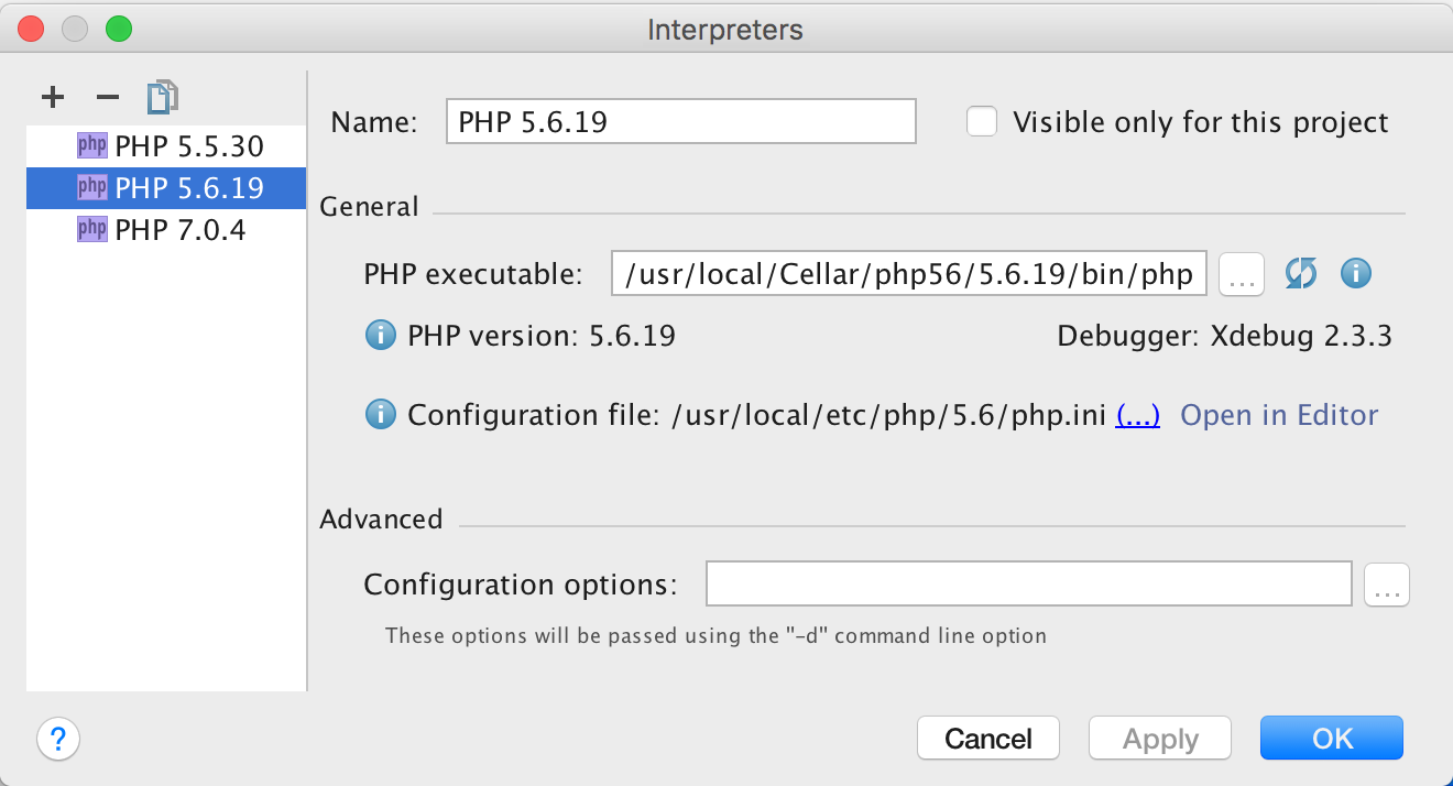 Adding a PHP interpreter to PhpStorm